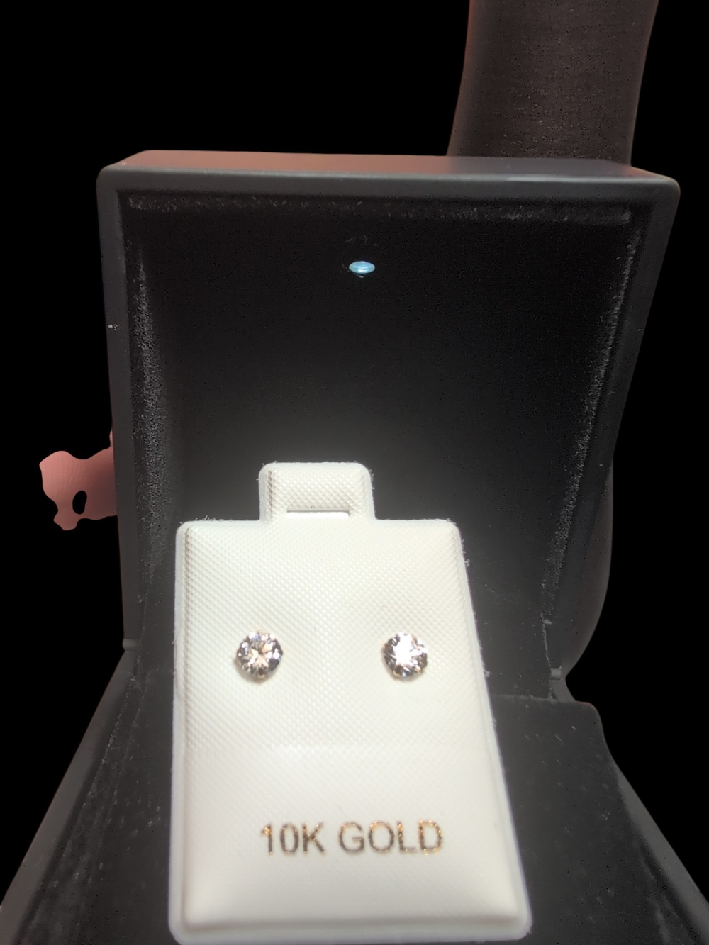 10K Gold White Clear Stone Stud Earrings